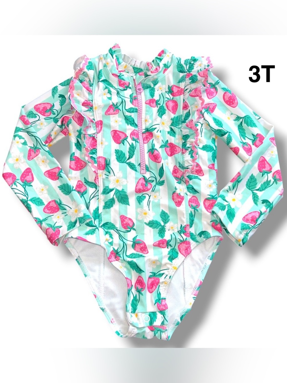 EUC Tommy Bahama Mint & Pink Strawberry Zip Rashguard Size 3T